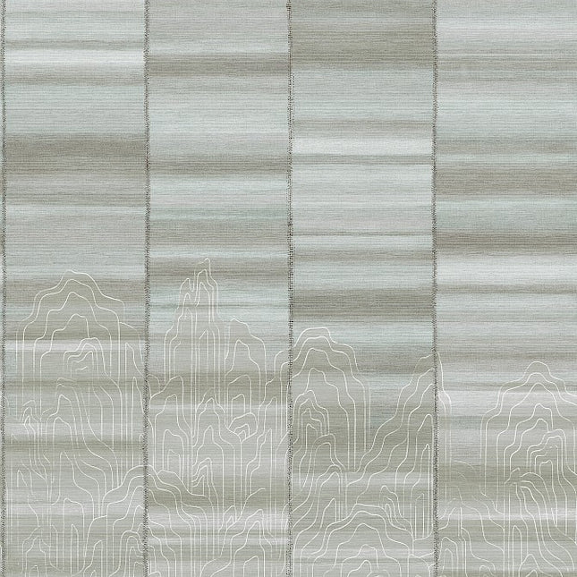 DGTRA8022-300 Masureel Traces Iwa Paneel B - Dit behang is een subtiele mix van verschillende grijstinten met lichte beige accenten en verfijnde witte lijndetails.