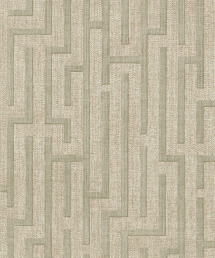 350532 Eijffinger Riviera Maison Linen trellis - Dit behang is een subtiele mix van beige en lichtbruin met een fijn gestructureerd patroon in grijsgroen.