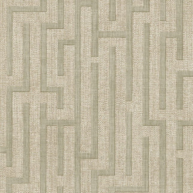 350532 Eijffinger Riviera Maison Linen trellis - Dit behang is een subtiele mix van beige en lichtbruin met een fijn gestructureerd patroon in grijsgroen.
