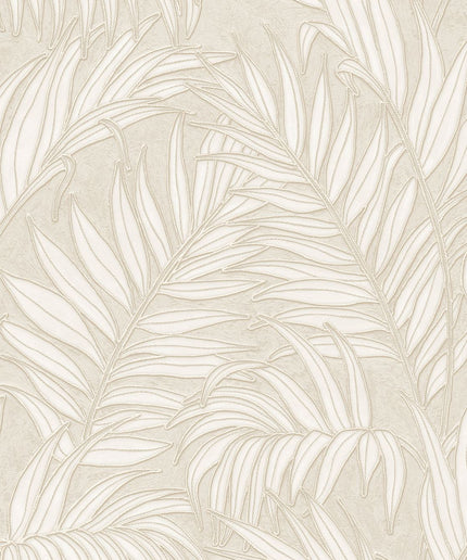350550 Eijffinger Riviera Maison Stringed Leaves - Dit behang is subtiel en elegant met een combinatie van zachte beige tinten en warm wit