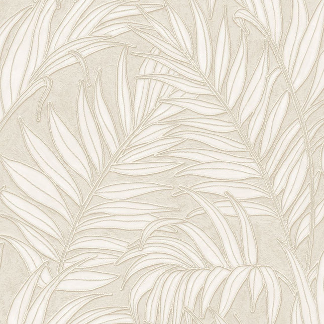 350550 Eijffinger Riviera Maison Stringed Leaves - Dit behang is subtiel en elegant met een combinatie van zachte beige tinten en warm wit