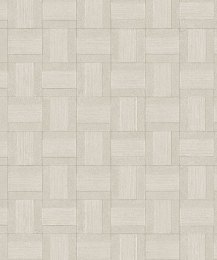 350561 Eijffinger Riviera Maison Squares - Dit behang is uitgevoerd in zachte beige- en grijstinten met subtiele tekstuureffecten die zorgen voor een rustige en elegante uitstraling.