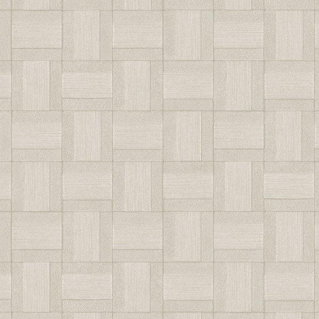 350561 Eijffinger Riviera Maison Squares - Dit behang is uitgevoerd in zachte beige- en grijstinten met subtiele tekstuureffecten die zorgen voor een rustige en elegante uitstraling.