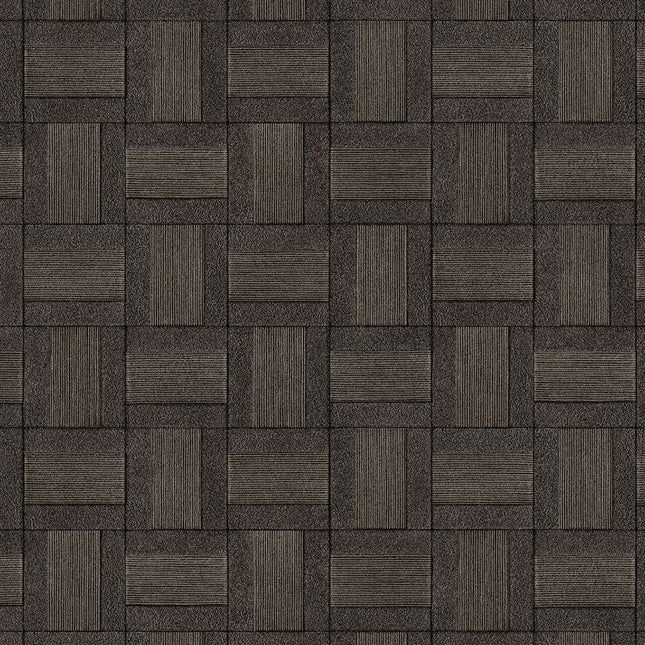 350566 Eijffinger Riviera Maison Squares - Dit behang is een combinatie van diep zwart en warme bruintinten
