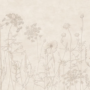 350700 Eijffinger Riviera Maison Silhouette Flowers Mural Ecru - Dit behang is subtiel en natuurlijk met zachte beige- en roomtinten die een rustige en elegante sfeer creëren.