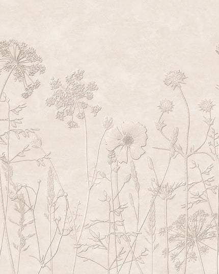 350700 Eijffinger Riviera Maison Silhouette Flowers Mural Ecru - Dit behang is subtiel en natuurlijk met zachte beige- en roomtinten die een rustige en elegante sfeer creëren.