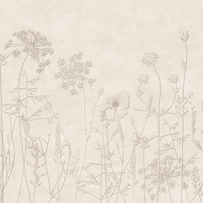 350700 Eijffinger Riviera Maison Silhouette Flowers Mural Ecru - Dit behang is subtiel en natuurlijk met zachte beige- en roomtinten die een rustige en elegante sfeer creëren.
