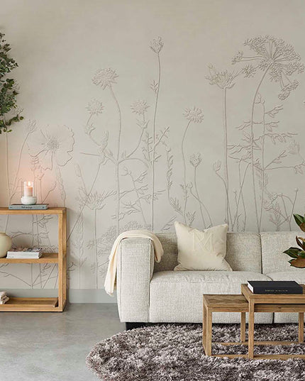 350701 Eijffinger Riviera Maison Silhouette Flowers Mural Beige