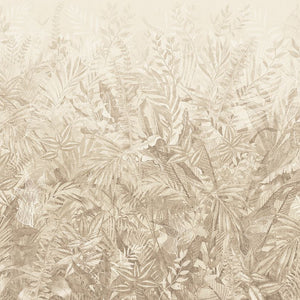 350704 Eijffinger Riviera Maison Linen Leaves Mural Sage - Dit behang is uitgevoerd in zachte tinten beige