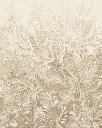 350704 Eijffinger Riviera Maison Linen Leaves Mural Sage - Dit behang is uitgevoerd in zachte tinten beige