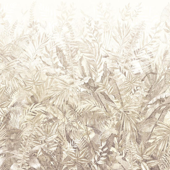 350706 Eijffinger Riviera Maison Linen Leaves Mural Camel - Dit behang is zacht en natuurlijk in kleurgebruik met beige