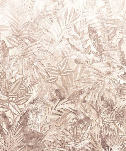 350707 Eijffinger Riviera Maison Linen Leaves Mural Taupe - Dit behang is uitgevoerd in zachte taupe kleurtonen