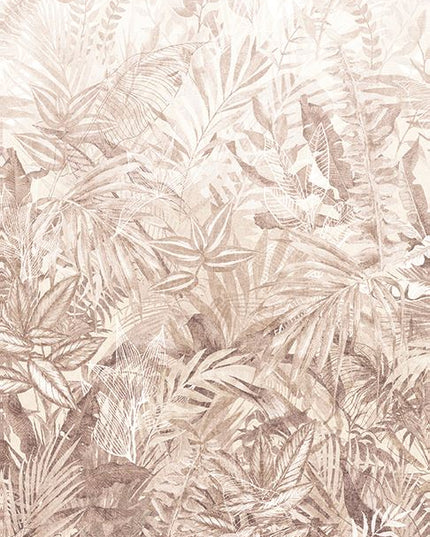 350707 Eijffinger Riviera Maison Linen Leaves Mural Taupe - Dit behang is uitgevoerd in zachte taupe kleurtonen