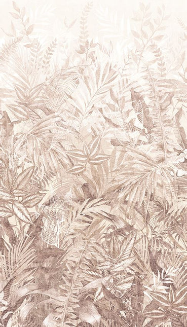 350707 Eijffinger Riviera Maison Linen Leaves Mural Taupe - Dit behang is uitgevoerd in zachte taupe kleurtonen