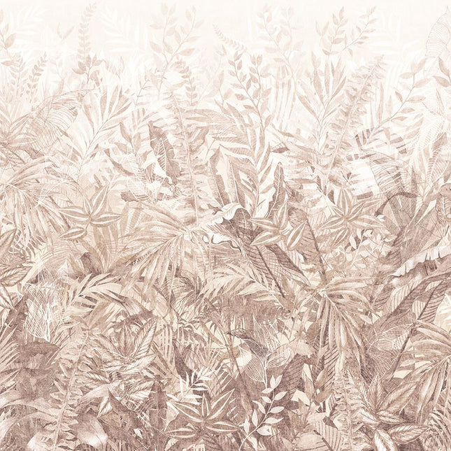 350708 Eijffinger Riviera Maison Linen Leaves Mural Taupe - Dit behang is een subtiel samenspel van taupe