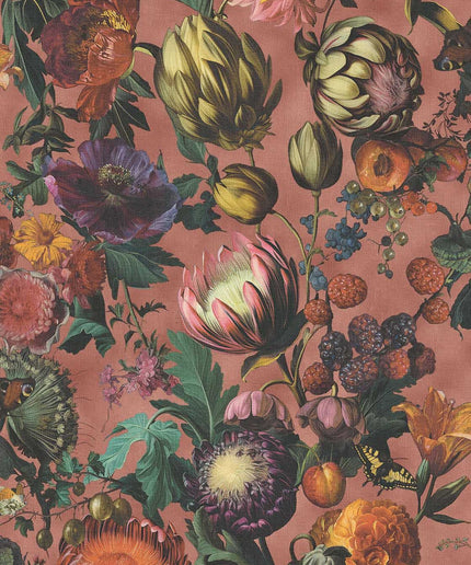 351233 Eijffinger Magnifique Flourish - Dit behang is een rijk palet van warme roze en oranje tinten