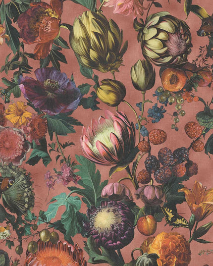 351233 Eijffinger Magnifique Flourish - Dit behang is een rijk palet van warme roze en oranje tinten