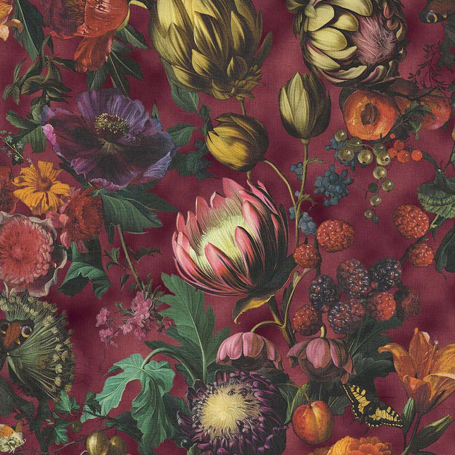351235 Eijffinger Magnifique Flourish - Dit behang is rijk van kleur met een dieprode basis