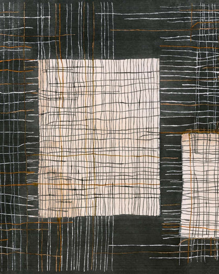 VP 1013 01 Elitis Ceres Sashiko - Dit behang is opgebouwd uit een diepzwarte achtergrond met crèmekleurige rechthoeken
