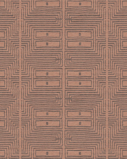 RIC301 Masureel Serica Serica - Dit behang is opgebouwd uit warme tinten van bruin en rood met een subtiele donkere lijnvoering die het geometrische patroon accentueert.