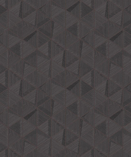 TRA101 Masureel Traces Gisuke - Dit behang is opgebouwd uit diverse tinten zwart en antraciet met subtiele lijnen in een donkergrijze of bruine kleur die een fijn geometrisch patroon creëren.