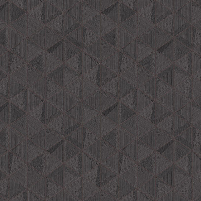 TRA101 Masureel Traces Gisuke - Dit behang is opgebouwd uit diverse tinten zwart en antraciet met subtiele lijnen in een donkergrijze of bruine kleur die een fijn geometrisch patroon creëren.