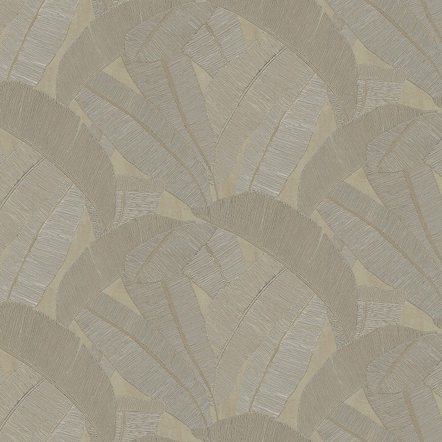 RIC206 Masureel Serica Banyan - Dit behang is uitgevoerd in zachte beige- en grijstinten met subtiele accenten van lichtgroen