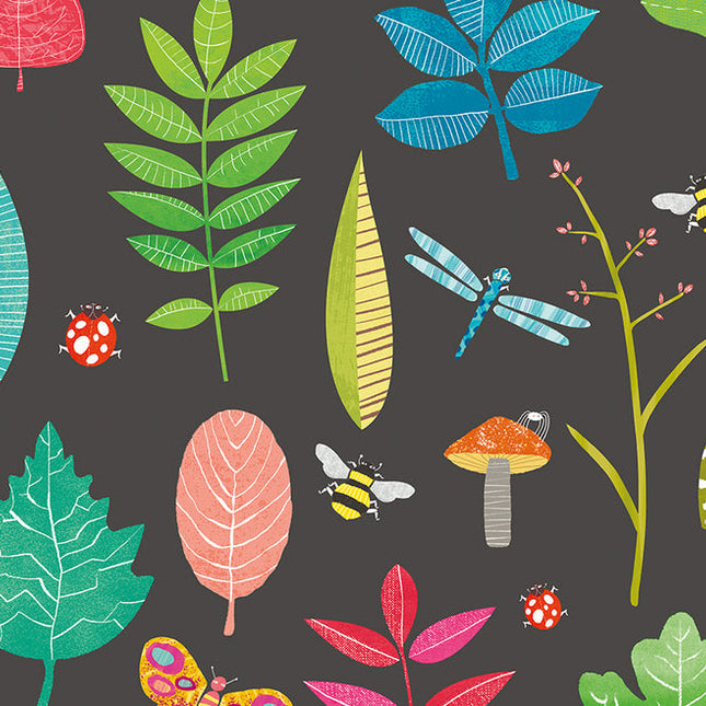 WGU50102W Dutch Wallcoverings When i grow up Forest Floor - Dit behang is levendig en kleurrijk met een mix van zwart