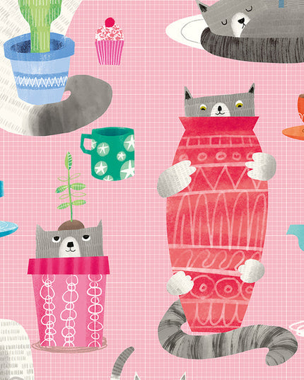WGU50109W Dutch Wallcoverings When i grow up Kitten Kaboodle - Dit behang is vrolijk en speels met een warme roze achtergrond