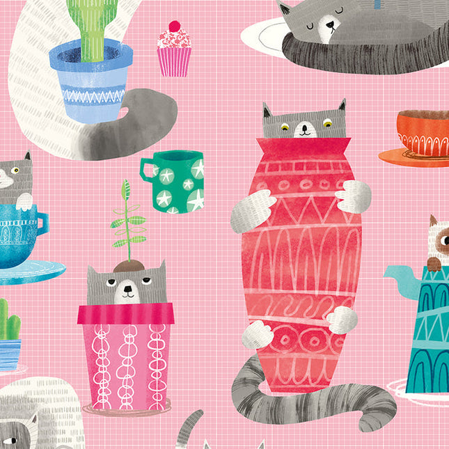 WGU50109W Dutch Wallcoverings When i grow up Kitten Kaboodle - Dit behang is vrolijk en speels met een warme roze achtergrond