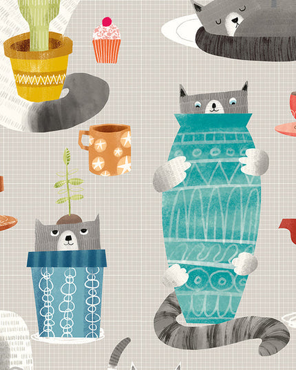 WGU50112W Dutch Wallcoverings When i grow up Kitten Kaboodle - Dit behang is speels en warm met een combinatie van grijs