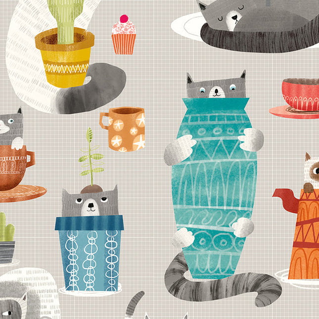 WGU50112W Dutch Wallcoverings When i grow up Kitten Kaboodle - Dit behang is speels en warm met een combinatie van grijs