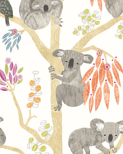 WGU50126W Dutch Wallcoverings When i grow up Kooka Koala - Dit behang is licht en vrolijk met zachte beige takken en accenten van oranje