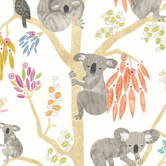 WGU50126W Dutch Wallcoverings When i grow up Kooka Koala - Dit behang is licht en vrolijk met zachte beige takken en accenten van oranje