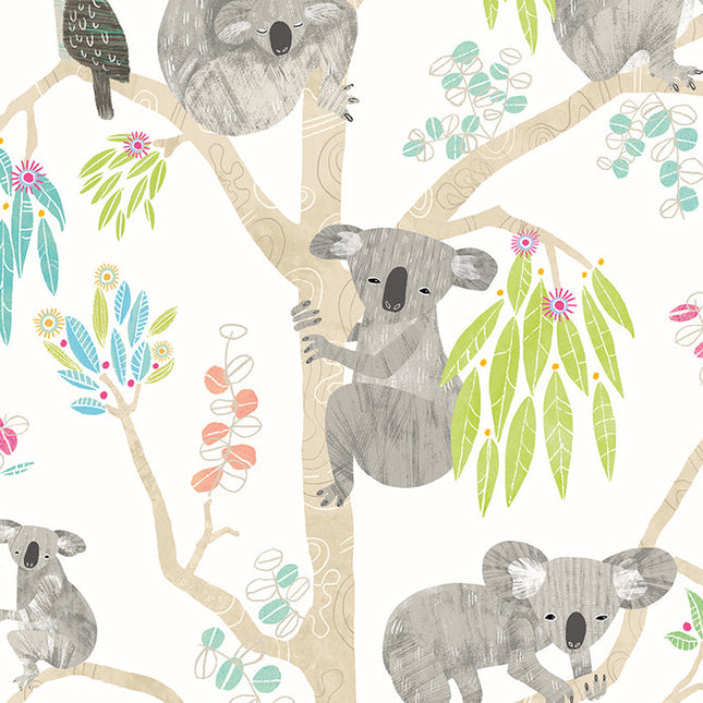 WGU50127W Dutch Wallcoverings When i grow up Kooka Koala - Dit behang is speels en naturel met een combinatie van zacht grijs