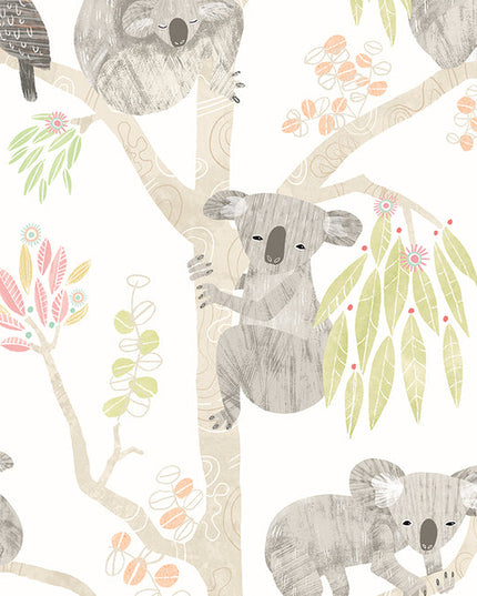 WGU50128W Dutch Wallcoverings When i grow up Kooka Koala - Dit behang is zacht en naturel van kleur met wit