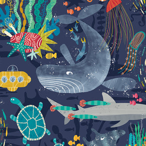 WGU50130W Dutch Wallcoverings When i grow up Beneath The Waves - Dit behang is een levendig samenspel van diepblauw