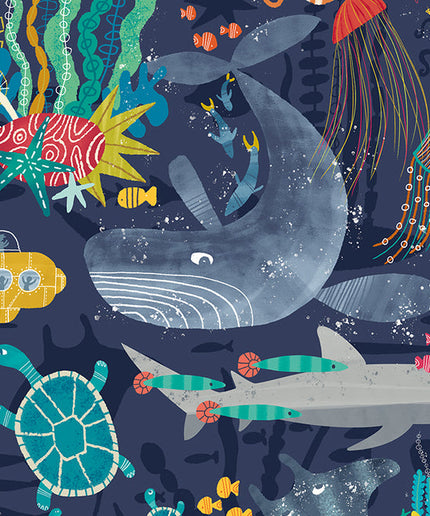 WGU50130W Dutch Wallcoverings When i grow up Beneath The Waves - Dit behang is een levendig samenspel van diepblauw