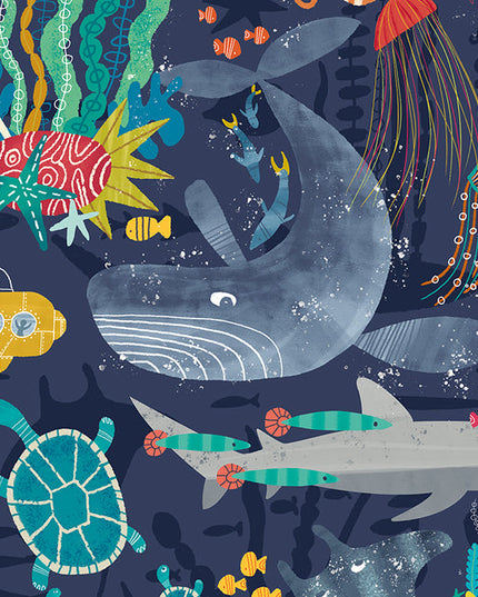 WGU50130W Dutch Wallcoverings When i grow up Beneath The Waves - Dit behang is een levendig samenspel van diepblauw