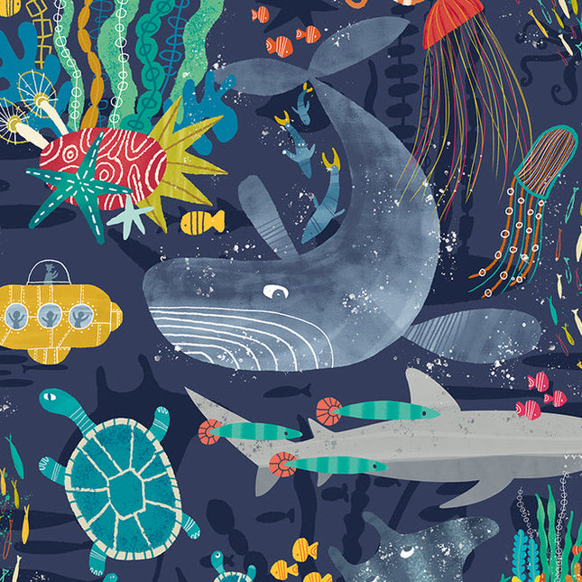 WGU50130W Dutch Wallcoverings When i grow up Beneath The Waves - Dit behang is een levendig samenspel van diepblauw