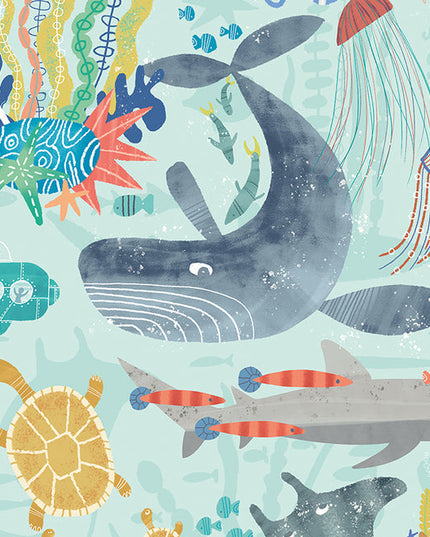 WGU50131W Dutch Wallcoverings When i grow up Beneath The Waves - Dit behang is speels en fris met een combinatie van turquoise