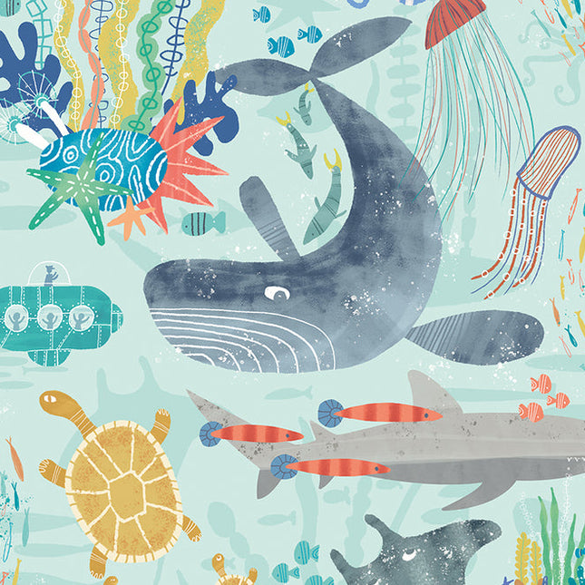 WGU50131W Dutch Wallcoverings When i grow up Beneath The Waves - Dit behang is speels en fris met een combinatie van turquoise
