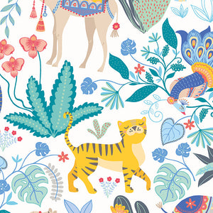WGU50134W Dutch Wallcoverings When i grow up Samba Safari - Dit behang is vrolijk en levendig met een combinatie van turquoise