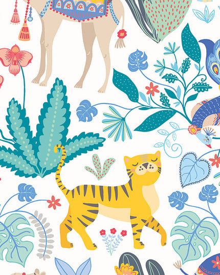 WGU50134W Dutch Wallcoverings When i grow up Samba Safari - Dit behang is vrolijk en levendig met een combinatie van turquoise