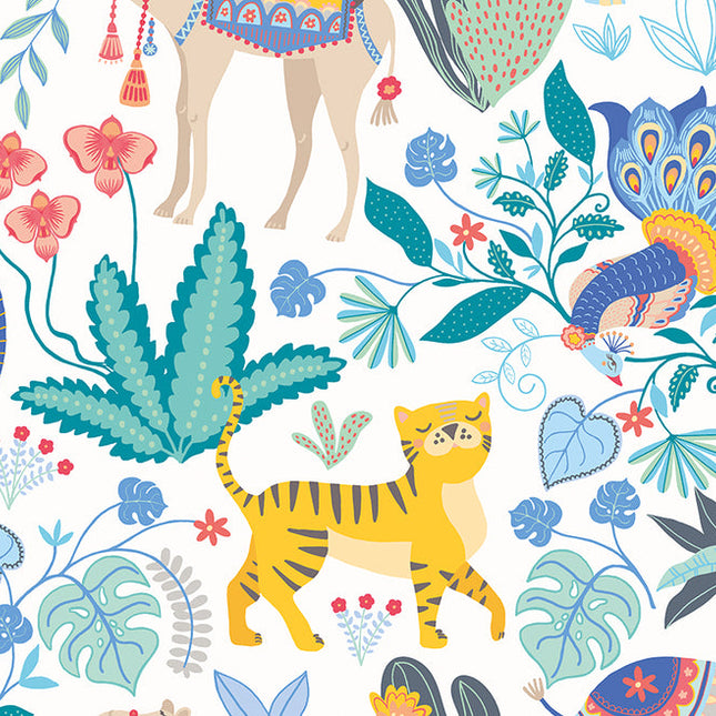 WGU50134W Dutch Wallcoverings When i grow up Samba Safari - Dit behang is vrolijk en levendig met een combinatie van turquoise