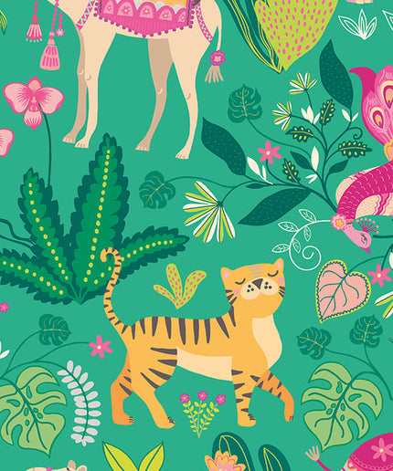 WGU50136W Dutch Wallcoverings When i grow up Samba Safari - Dit behang is levendig met een frisse combinatie van groen