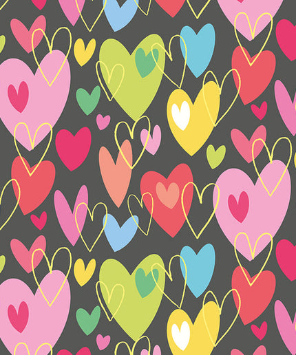WGU50140W Dutch Wallcoverings When i grow up Pop Hearts - Dit behang is kleurrijk met een basis van zwart en een speels patroon van rood
