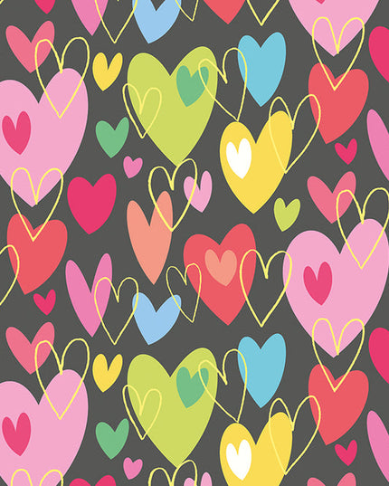 WGU50140W Dutch Wallcoverings When i grow up Pop Hearts - Dit behang is kleurrijk met een basis van zwart en een speels patroon van rood