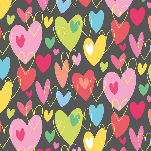 WGU50140W Dutch Wallcoverings When i grow up Pop Hearts - Dit behang is kleurrijk met een basis van zwart en een speels patroon van rood