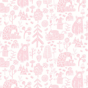 WGU50147W Dutch Wallcoverings When i grow up Honeywood Bears - Dit behang is zacht en speels met een combinatie van lichtroze illustraties op een witte achtergrond.